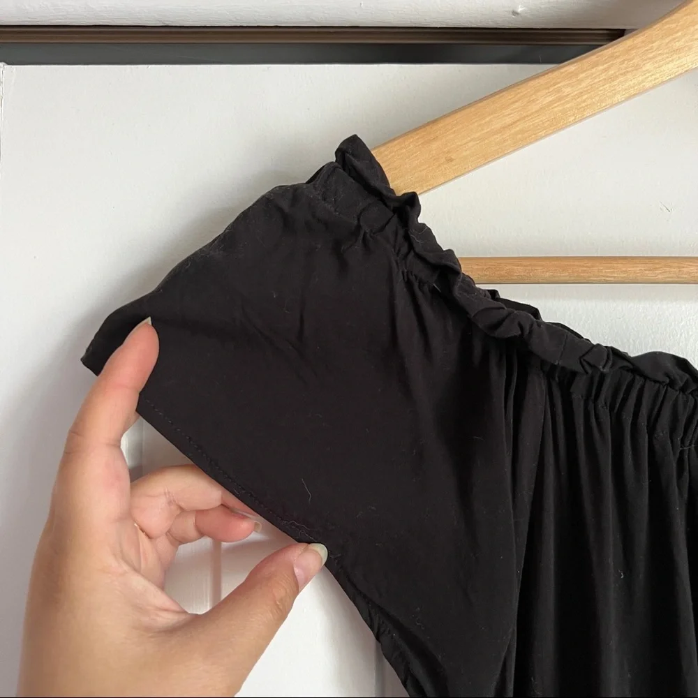 LOFT Petite Off The Shoulder Button Down Midi Dress - Black, PM - Picture 5 of 7